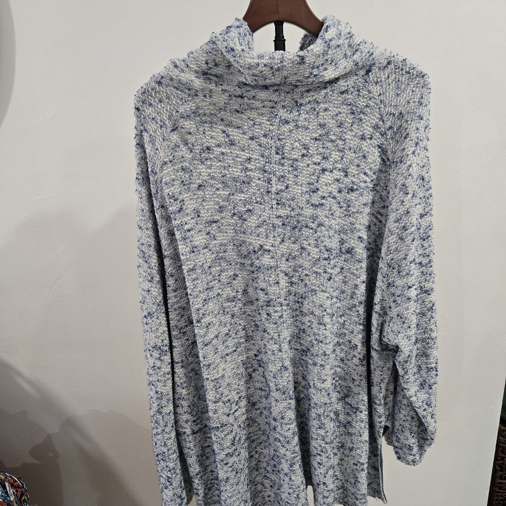 Free People XS/S Blue Speckled Cowl Neck Oversized Cozy Sweater - Picture 7 of 13